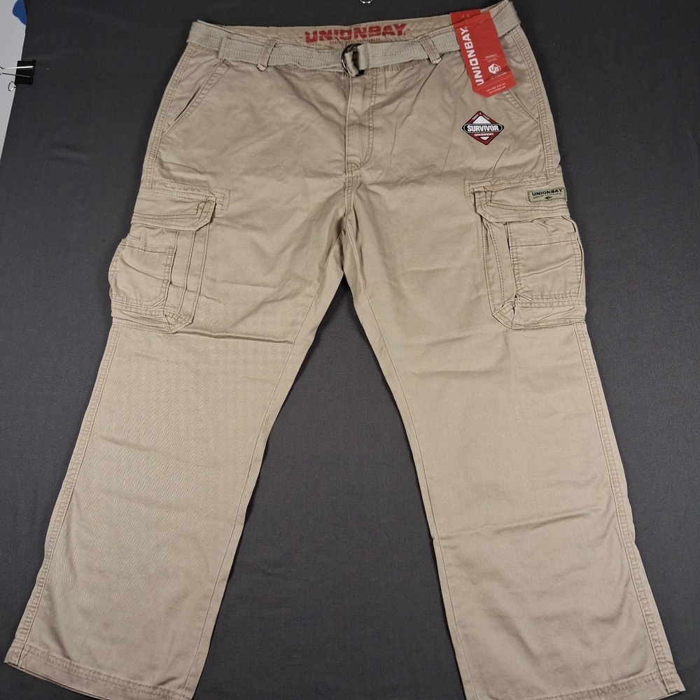 Union Bay Cargo Pants Mens 44×30 Rye Brown Survivor Belted Style NWT